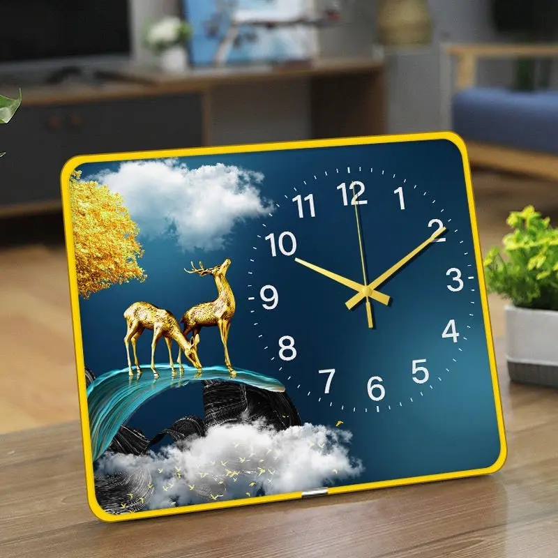 Đồng hồ để bàn tráng gương cao cấp Kích Thước 30x20cm - Kim Trôi không tiếng ồn ( tặng kèm pin ) - Mẫu Hươu Decor Decor Phòng