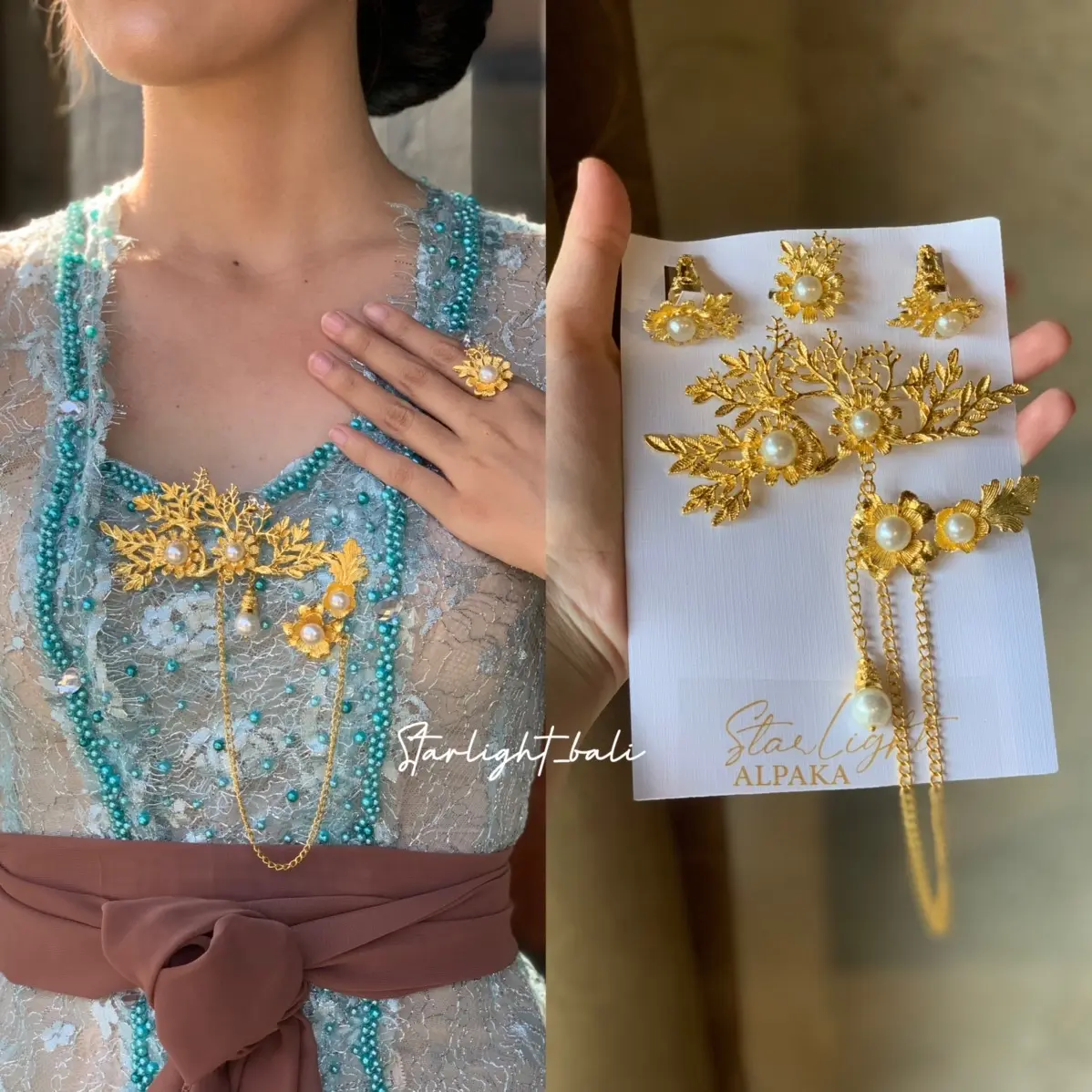 Set bros kancing maharani rantai mutiara