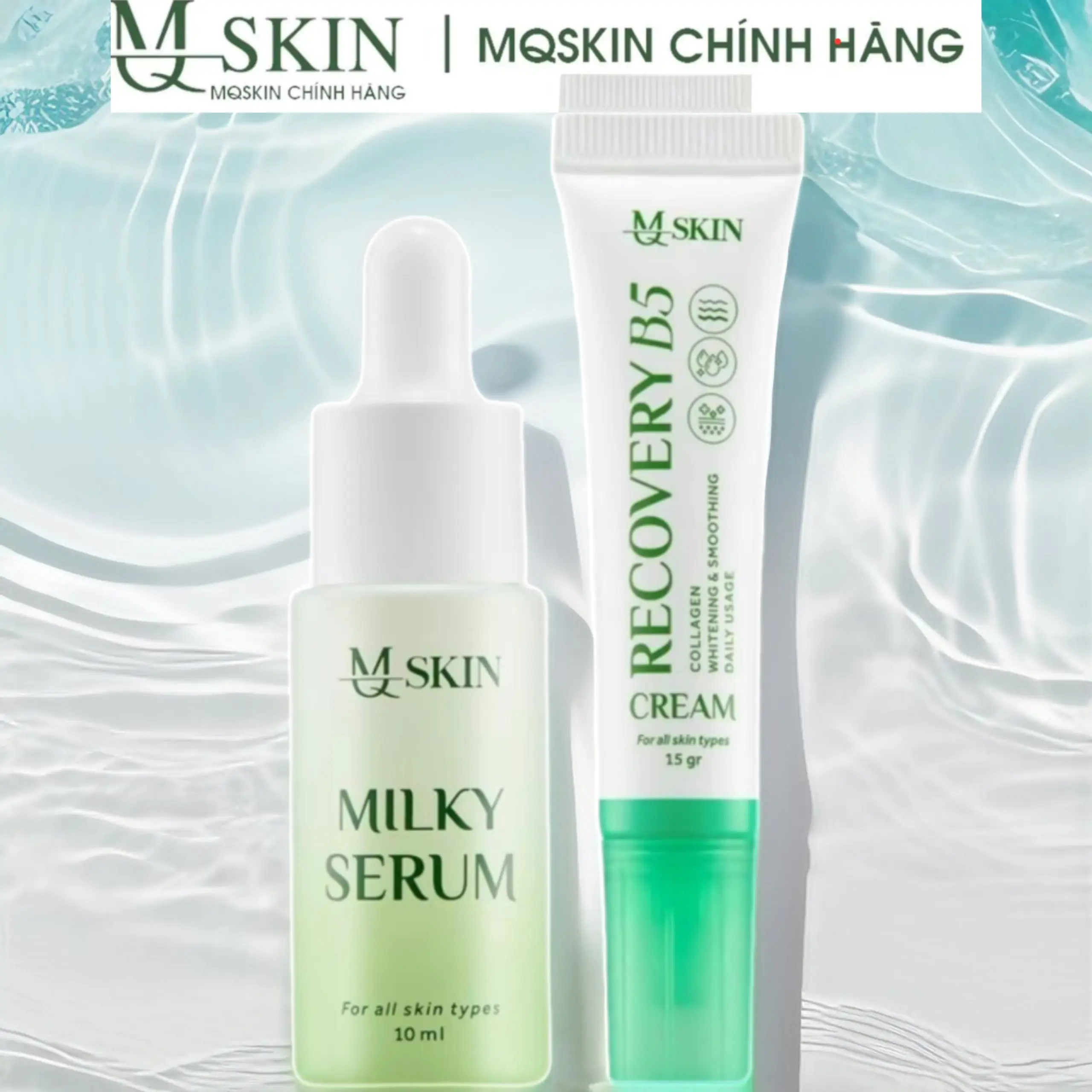 ( MQSKIN) Bộ 2 Dưỡng Phục Hồi Da B5 15G Mềm + Serrum sữa 10G . Hỗ Trợ Sáng Da - Bóng Da Skincare Serum