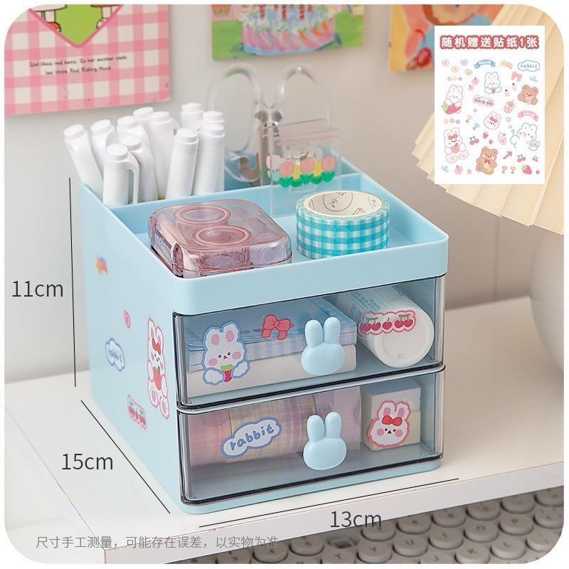  Hộp đựng đồ để bàn học sinh 3 tầng có ngăn kéo chia ngăn và sticker trang trí 