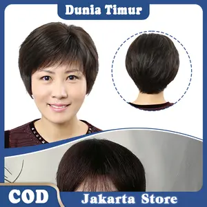 Wig Wanita Rambut Asli Rambut Palsu Untuk Wanita Paruh Baya Dan Lanjut Usia / Rambut Palsu Kemoterapi