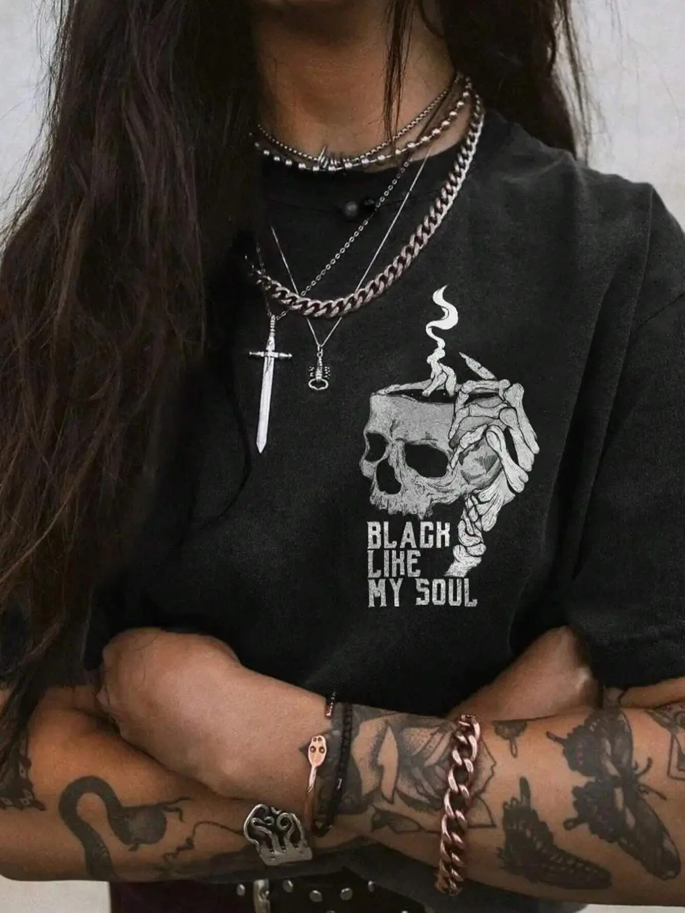 Women's Cartoon Skull & Letter Print Round Neck Tee, Fashion Halloween Themed Casual Drop Shoulder Short Sleeve T-shirt for Daily Holiday Vacation Outdoor Wear, Ladies Clothes for All Seasons