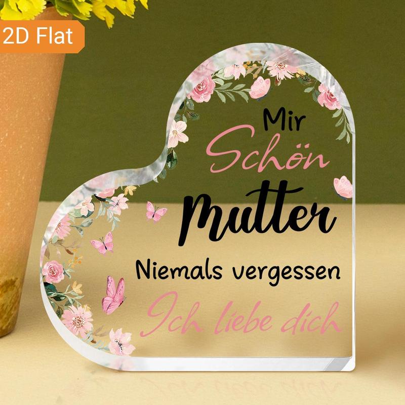 Heart Shaped Acrylic Decorative Plaque, Flower Pattern Desktop Ornament, Birthday Gift for Mom, Home Decor, Desktop Decoration for Living Room Bedroom, Signs 4