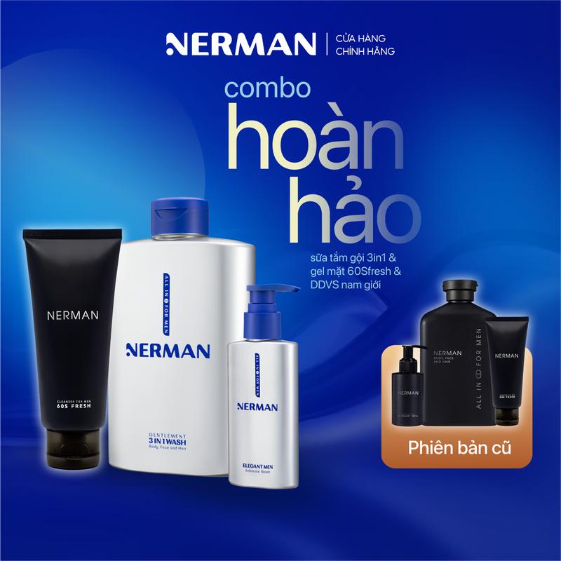 Combo Hoàn Hảo Nerman - Sữa tắm gội cho nam 350ml &Gel rửa mặt 60S Fresh 100ml & DDVS nam giới 100ml Dưỡng Body Dưỡng Thể Massage Dưỡng Da Body