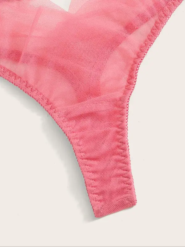 Women's Solid Color Underwire Bra & Panty Two-piece Set, Sexy Comfy Breathable Tulle Lingerie Set, Women's Underwear Set for All Seasons 7