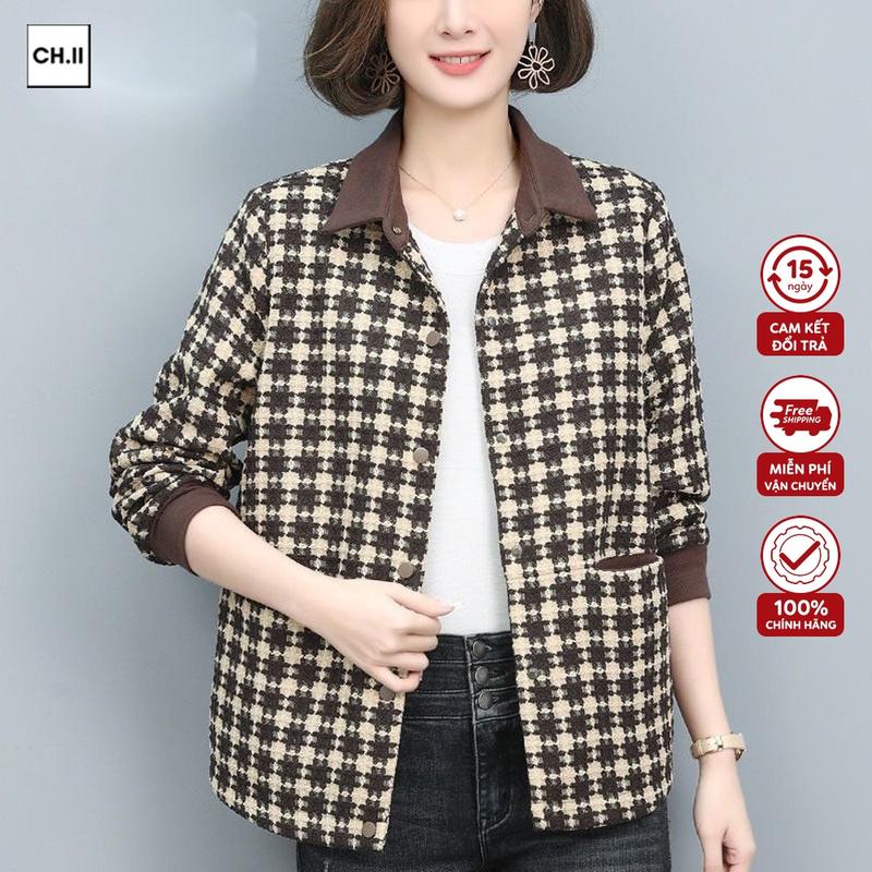 Áo khoác nữ trung niên khoá kéo thời trang chất liệu dạ tweed dày dặn, đứng form mã CHII-DA02 Top Jacket