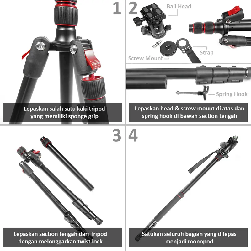 Takara ROVER 66 Professional Compact 2 in 1 Traveller Tripod Monopod 5