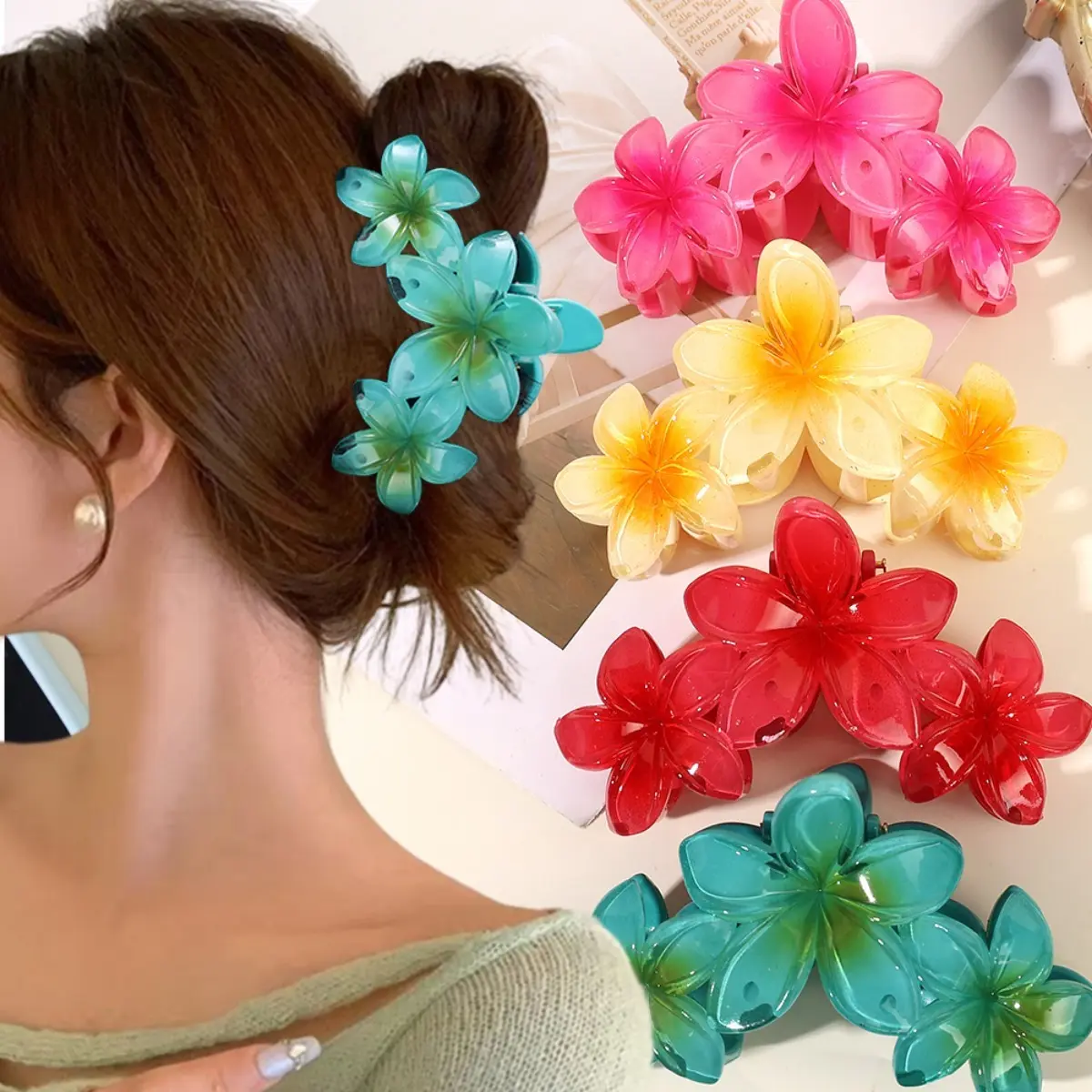 กิ๊บติดผมดอกไม้ Plumeria สีสันสดใส สไตล์โบฮีเมียน สำหรับผู้หญิงและเด็กผู้หญิง มาใหม่ เหมาะสำหรับด้านหลังศีรษะ เครื่องประดับผม