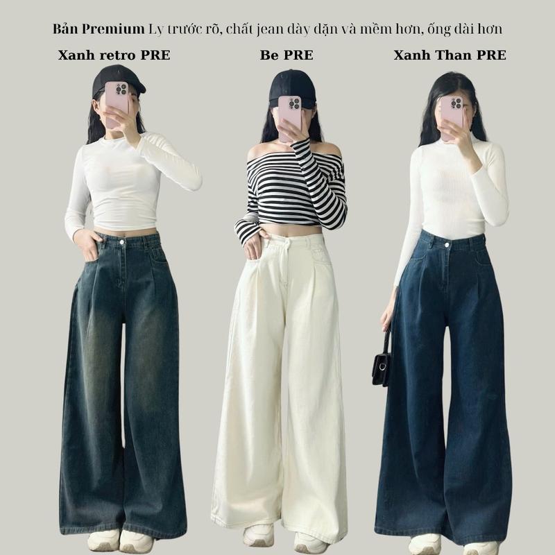 Quần jean suông ly trước ống ống rộng cạp cao dáng dài quàn dài quét đất 3