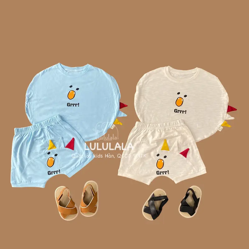 Bộ quần áo mùa hè cho bé trai, bé gái 7-15kg phong cách Hàn Quốc, in hình Grrrr dễ thương bococtay  chobe 1