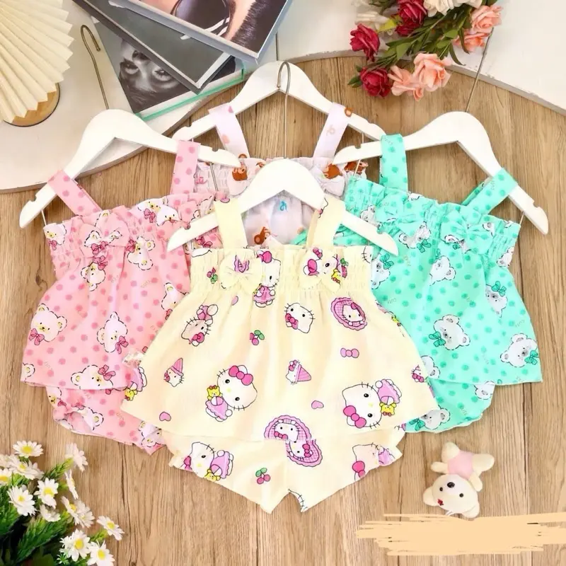 (2N) Bộ quần áo đùi chất đũi hàn bo chun 2 dây đính nơ trước lộn xộn hoạ tiết cho bé gái(6kg-14kg) màu bóc theo size(ngẫu nhiên) kéo hình sang trái để xem hết tất cả các sản phẩm Bikini