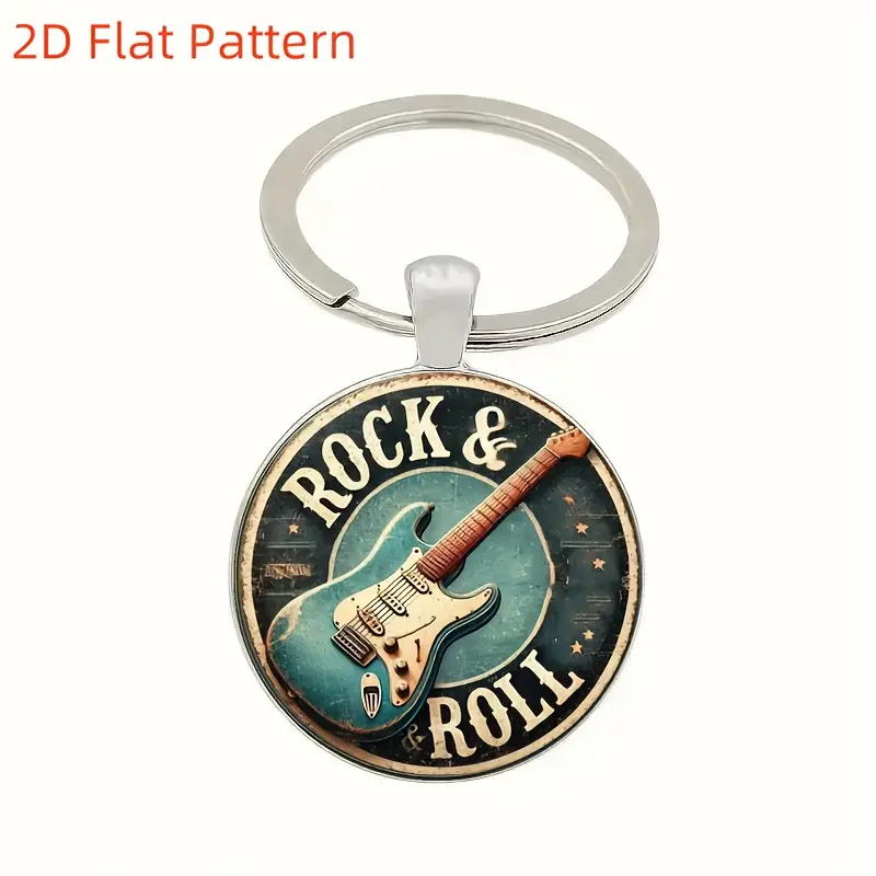 Vintage "Rock & Roll" Guitar Keychain - Zinc Alloy Pendant with Distressed Design, Perfect for Bags, Cars, Home Decor, and Gifts for Music Lovers on Holidays, Music Themed Decor | Stylish Keychain | Crafted Guitar Charm, Guitar Accessories 7