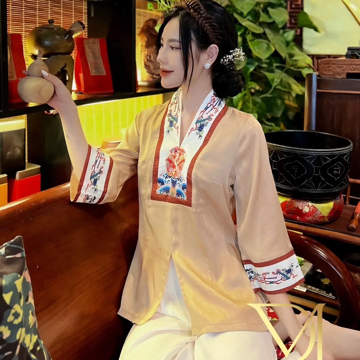 Bộ Lụa LA Hán Cao Cấp B27 Đồ Lam Nữ Đi Chùa - Áo Top Nữ Women