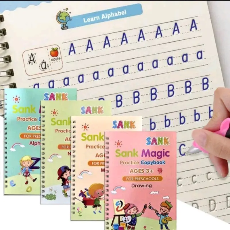 Buku belajar menulis anak tk dan paud / latihan menghitung menggambar tulis dan huruf Edukasi Anak buku sank magic practice book 1 set isi 4 buku + pulpen. edukasi angka matematika seni gambar alphabet 1