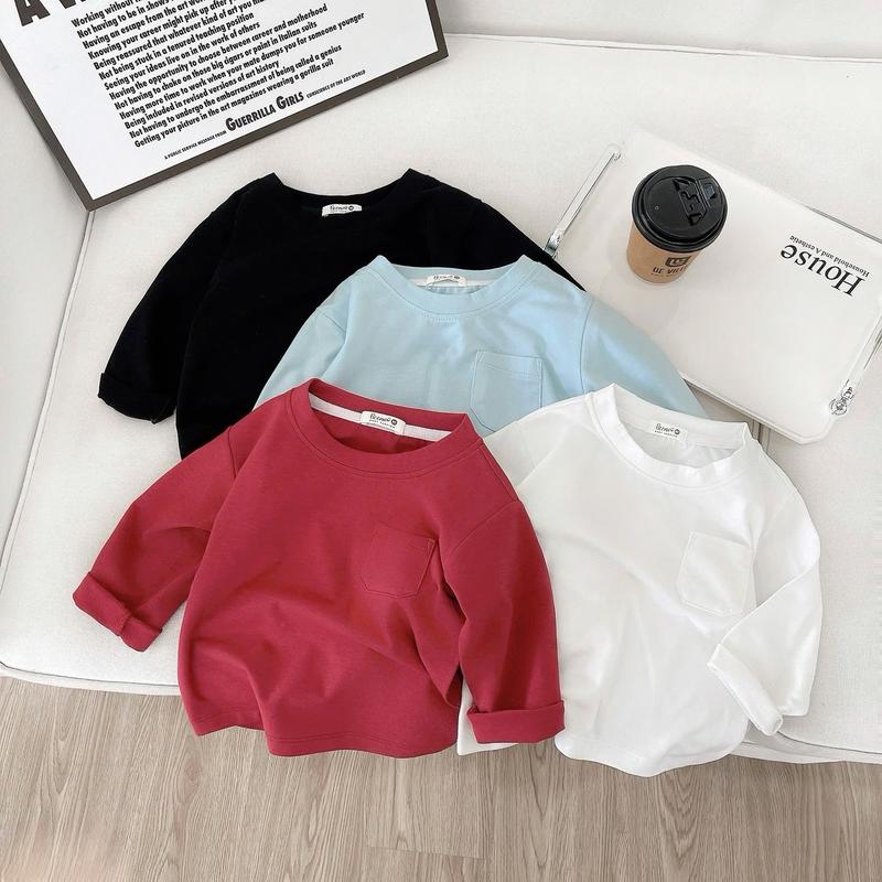 [BeerMi] Áo thun trơn dài tay cho bé trai chất liệu cotton thoáng mát bé mặc đi học đi chơi