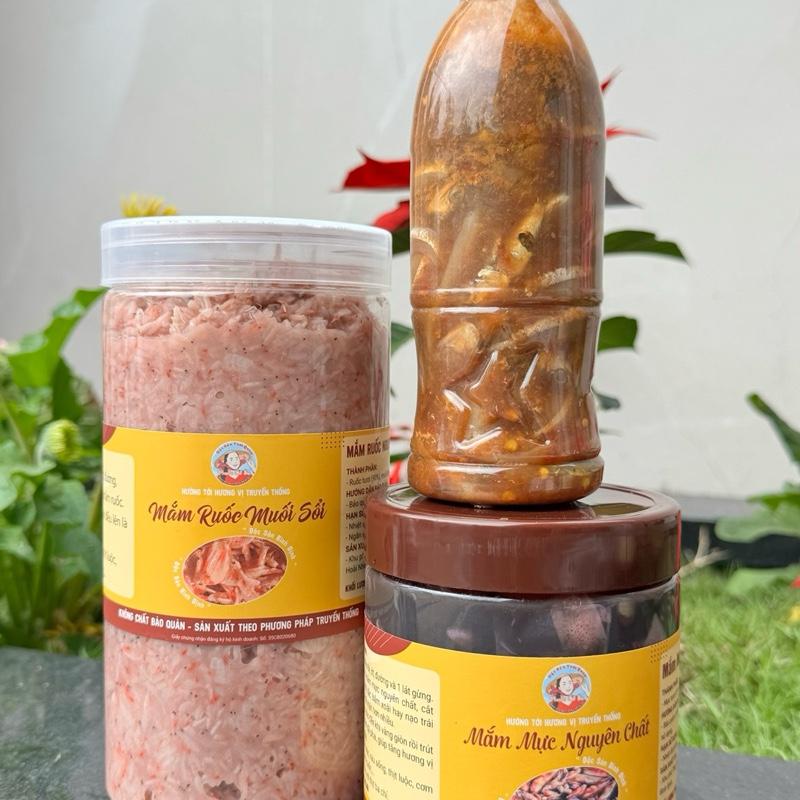 Combo một ký mắm ruốc + nửa ký mắm mực tặng chai mắm cái 350g
