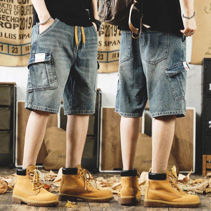 Quần Short Denim, Phong Cách Thường Ngày Mỹ, Quần Mùa Hè Cho Nam, Thiết Kế Ins, Túi Lớn, Ngoại Cỡ, Dáng Rộng Vừa Vặn, Có Thể Mặc Ngoài Trời, Quần Soóc Nam Menswear Jean 0