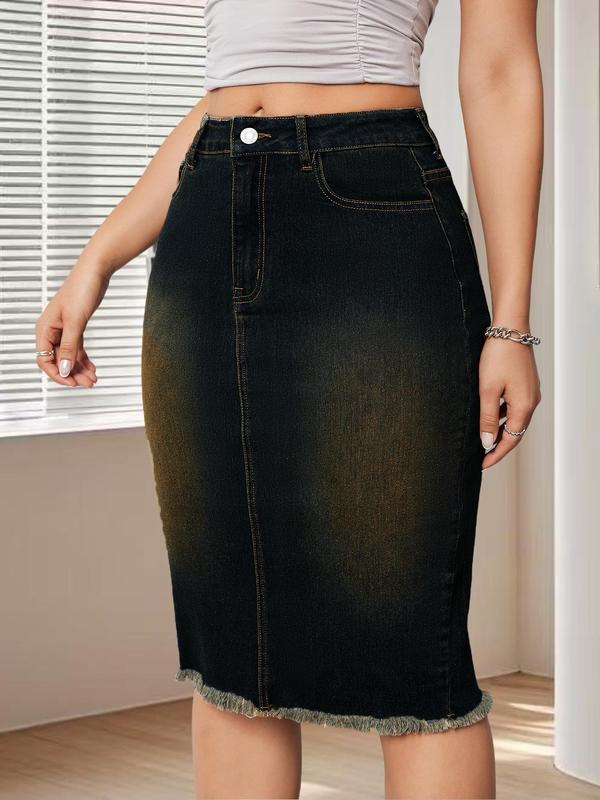 Women's Denim Skirt, Fashion Casual Knee Length Skirt for Daily Outdoor Wear, Ladies Bottoms for Summer 0