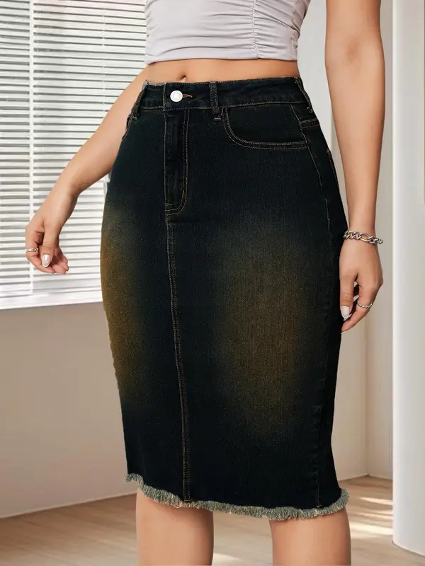 Women's Denim Skirt, Fashion Casual Knee Length Skirt for Daily Outdoor Wear, Ladies Bottoms for Summer 0