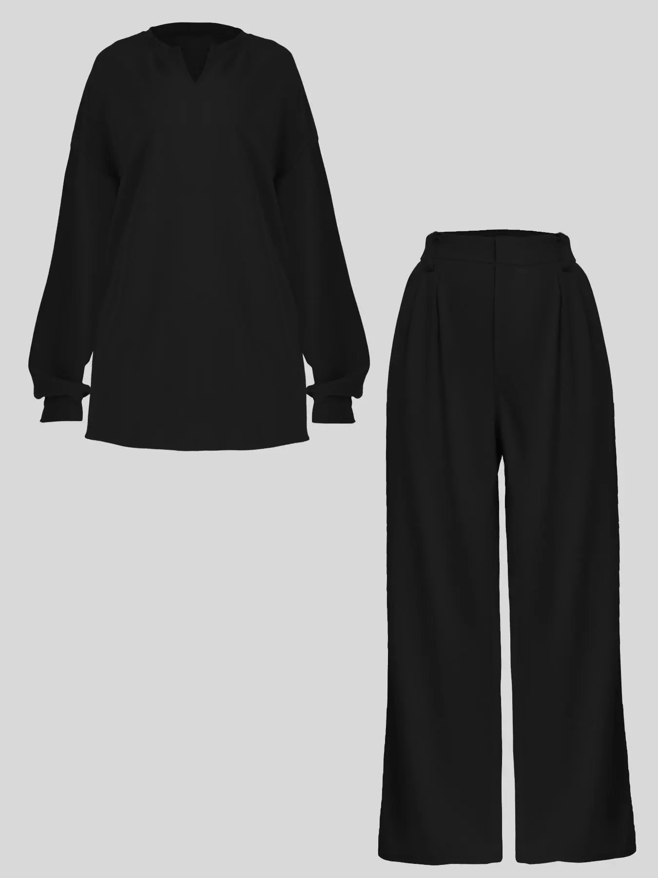 Women's Solid Long Sleeve Top & Wide Leg Pants Two-Piece Set, Casual Fashion Cozy Top & Trousers for Daily Outdoor Wear, Women's Clothing for Spring & Fall