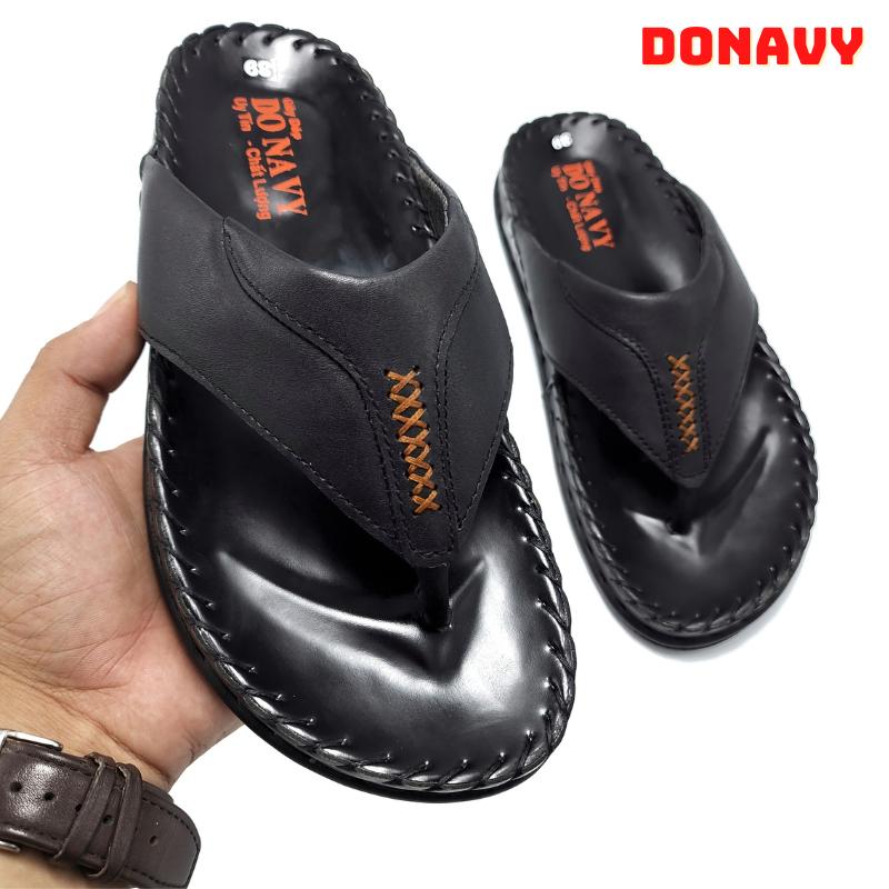 Dép Kẹp Nam Da Thật 100% Donavy Cao Cấp May Quai Dấu X Phong Cách Hợp Thời Trang Đế Cao Su Cao Cấp D.K7X