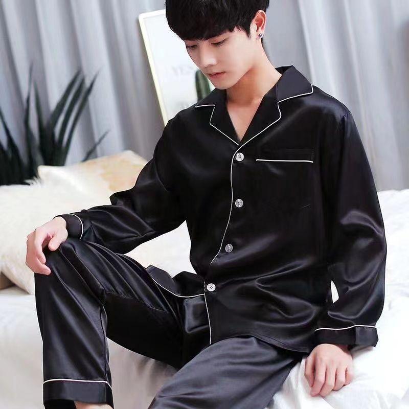 Bộ Đồ Ngủ Nam, Chất Liệu Lụa Lạnh Dài Tay, Mỏng Và Rộng, Ngoại Cỡ, Thích Hợp Cho Mùa Xuân Và Mùa Thu, Mặc Nhà, Bộ Đồ Lụa Thường Ngày Mùa Hè, Có Sẵn Cho Mùa Thu Và Mùa Đông Áo Menswear Nhung 7