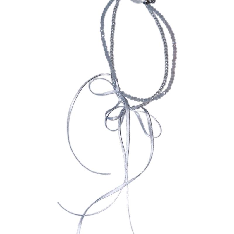 Vòng Cổ Choker Thắt Nơ Ruy Băng, Thiết Kế Độc Đáo Làm Bằng Tay, Đính Cườm Ngọc Trai, Dây Chuyền Xương Đòn, Đồ Trang Sức Cho Phụ Nữ Và Trẻ Em Gái, Vòng Cổ 4