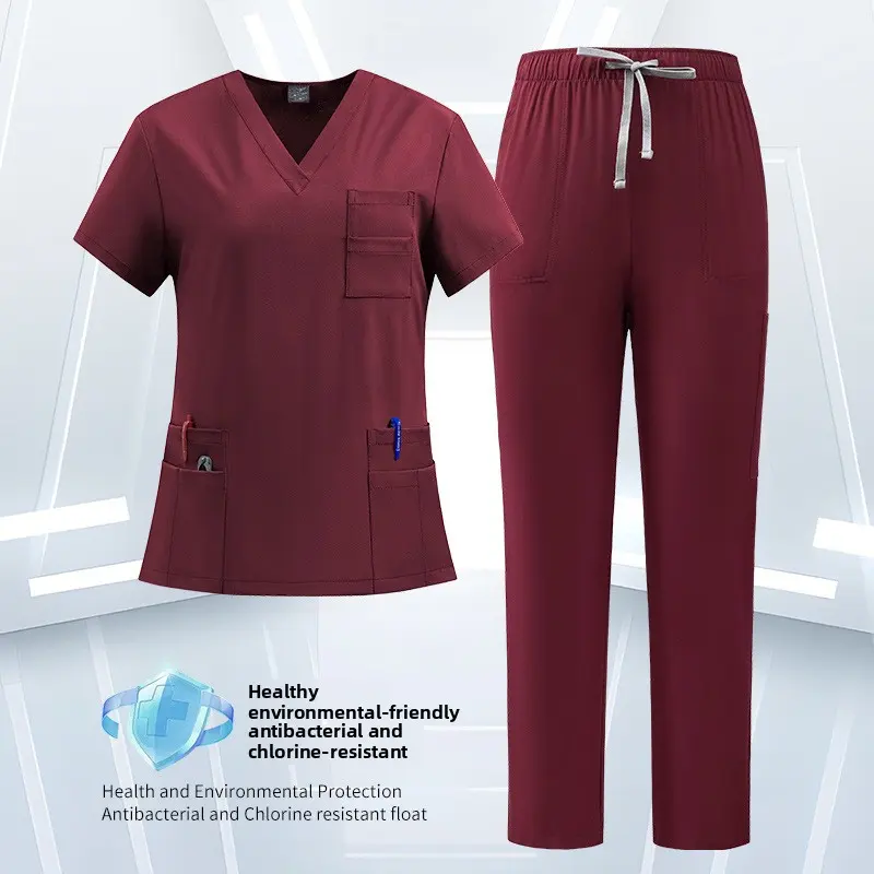 Summer New Short Sleeve Scrubs Set - V Neck Surgical Uniform for Doctors Nurses |   Quick Dry Dental Clinic Workwear (Top+Pants)