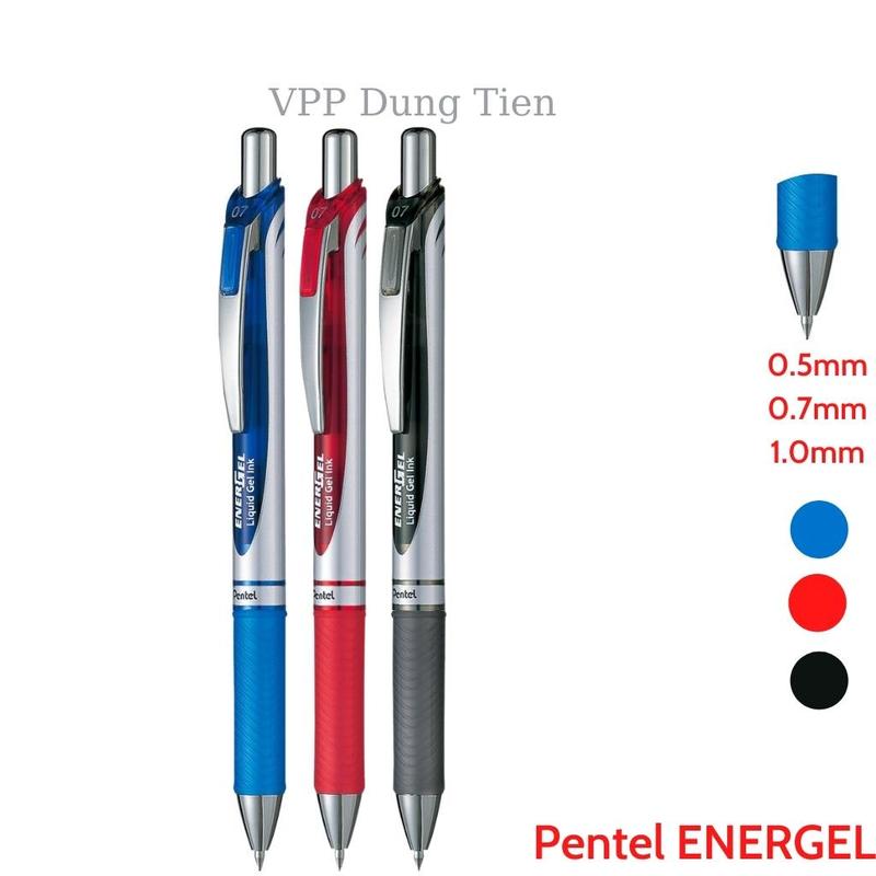 Bút gel Metal Tip Needle Tip Pentel bút ký dạng bấm ENERGEL Liquid Gel Ink nét 0.5 0.7 1.0mm mực xanh đỏ đen ...