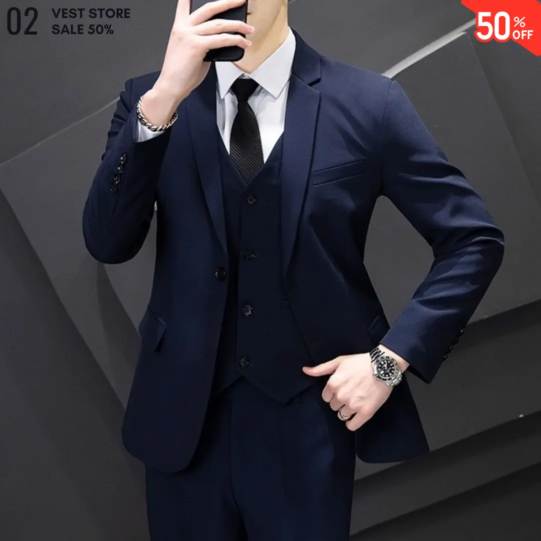 Bộ vest nam màu xanh than (tặng 1 CAVAT)