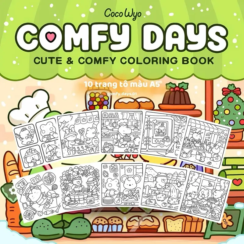 Bộ Tranh Tô Màu Chữa Lành, Thư Giãn Comfy Days Của Coco Wyo, Giấy Dày Đẹp 120/180gsm Phù Hợp Với Mọi Loại Bút 1