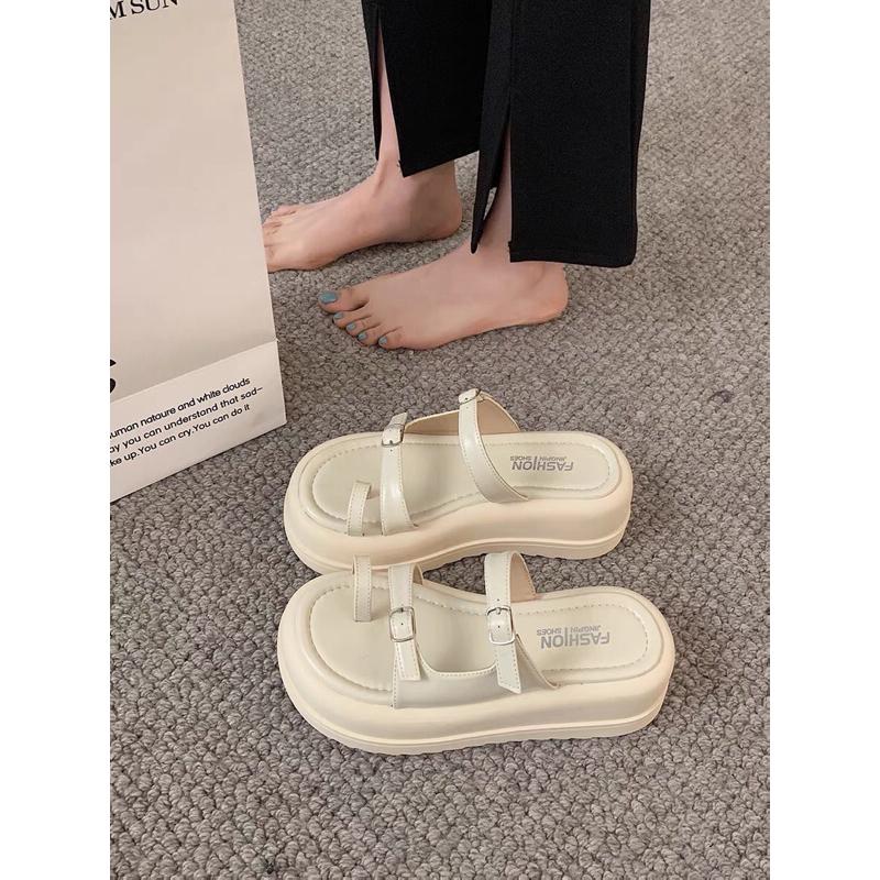 Dép nữ xỏ ngón đế bánh mì quai da khoá mảnh SUNDAY DéP Shoes GiàY Nhung Sandal Jean 3
