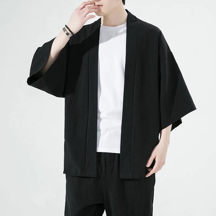 Kardigan Kimono Pria Bahan Linen Kimono Modern Kasual 1