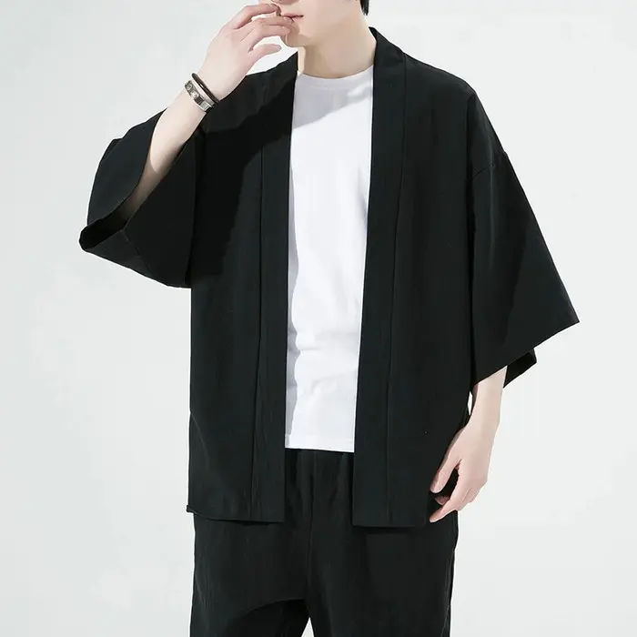 Kardigan Kimono Pria Bahan Linen Kimono Modern Kasual 1