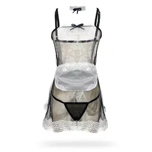 [ RedPink ]  Lingerie Kustom Cosplay Waiters Eropa Cute Seksi Fit Gaun Dress Sweet Style Deep Bra Corak Lace Flowers Romantic With Mini Pita Strap Mini For Adjustable Free Aksesoris G-String Polyester Blends Lace Good Quality EROPA