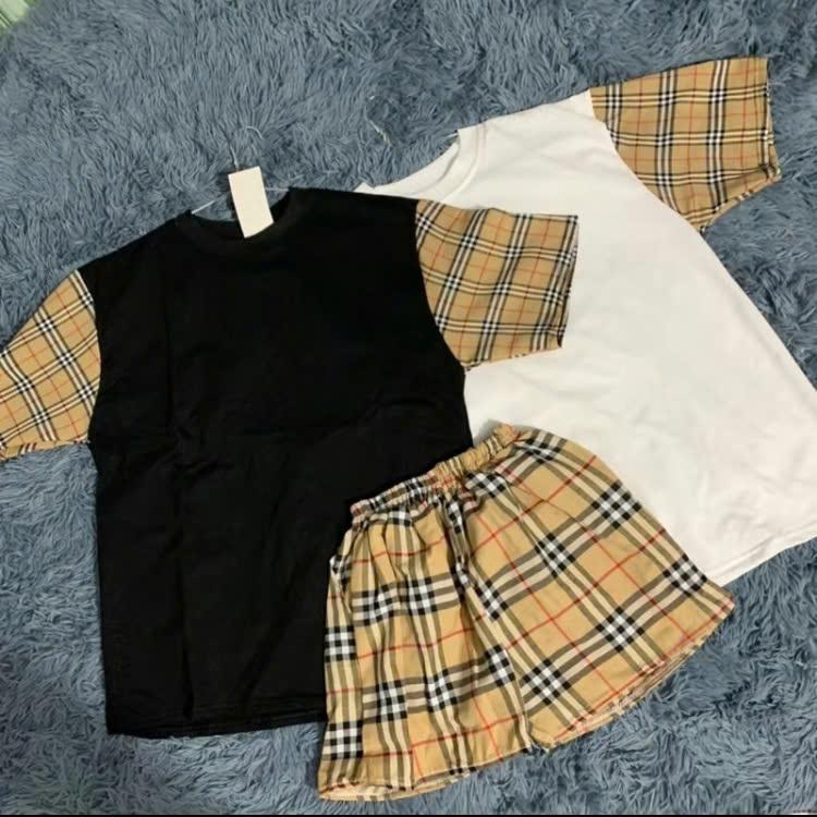 Sét bộ: Áo thun CỘC tay mix quần ĐÙI kẻ phong cách trẻ chung cho Nam và nữ