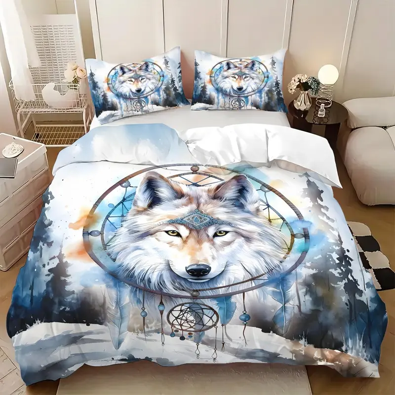 Wolf Pattern Duvet Cover Set, 3 Counts/set Including 1 Duvet Cover & 2 Pillowcases, Soft Lightweight Bedding Set for Home Bedroom 2
