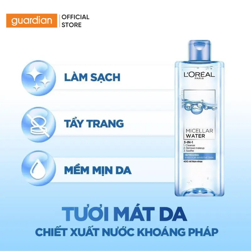 Nước Tẩy Trang L'Oréal Paris 3 In 1 Micellar Water Làm Tươi Mát Da 400Ml 2