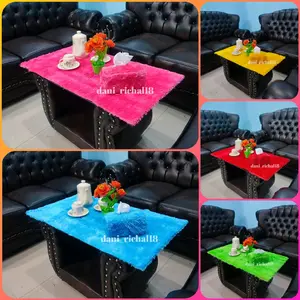 Taplak Meja ruang tamu uk 100×50 cm / Taplak meja kaca ruang tamu bulu rasfur Abu Biru