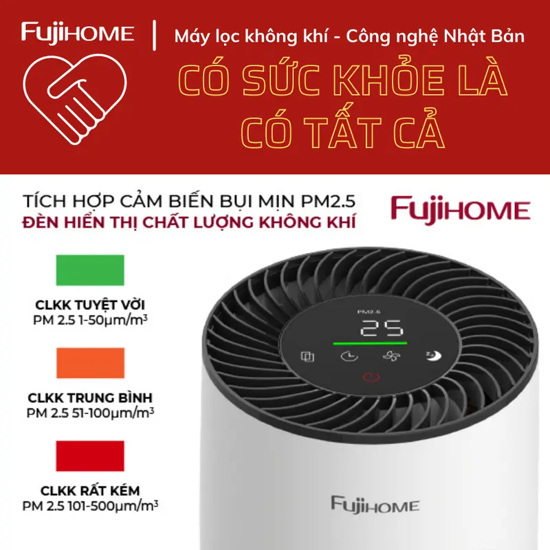 MÁY LỌC KHÔNG KHÍ HEPA FUJIHOME AP12 - Bảo vệ sức khỏe gia đình, lọc hạt bụi mịn - BH 12 Tháng, Làm Sạch 7