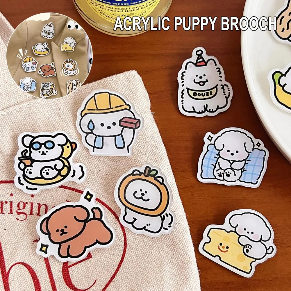Cute Cartoon Puppy Brooch Acrylic Bag DIY Pin Badge Girl Clothes Accessories Z7O5
