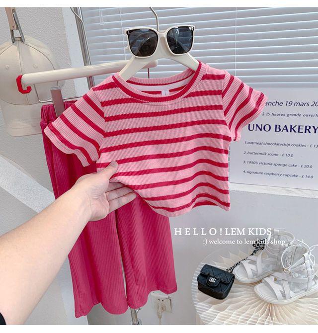 Product Introduction of Sut Perempuan, Fesyen Musim Panas, Ketibaan Baru, Berjalur, Lengan Pendek, Rekaan Draping Kanak-kanak, Anti Nyamuk Sejuk, Seluar Lurus Kaki Lebar 4
