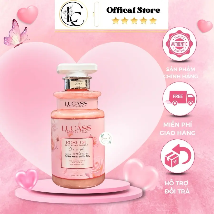 Sữa Tắm ROSE OIL LUCASS 500ML - Làm Sáng và Mịn Da Hương Nước Hoa - Women, Nữ Dưỡng Da Body