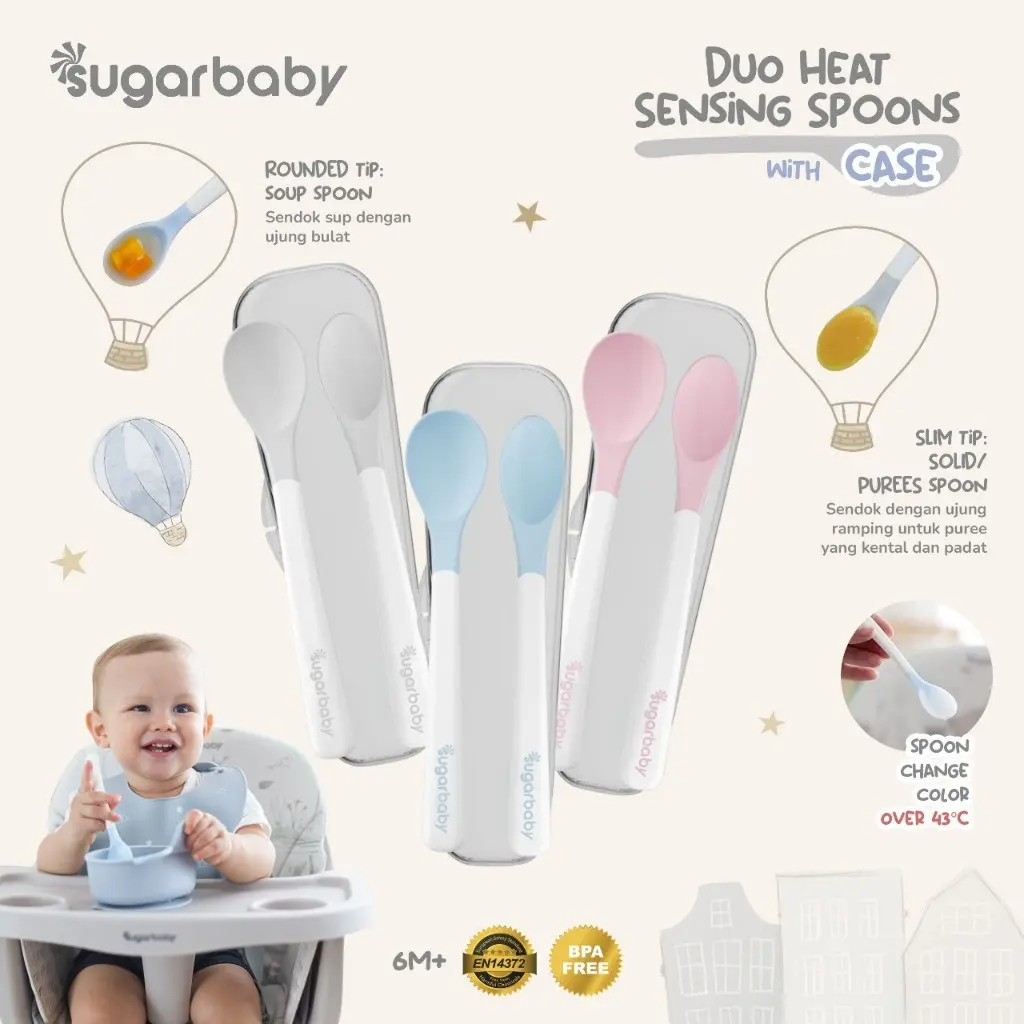 SUGARBABY Duo Heat Sensing Spoon BPA Free | Sugar Baby Training Spoon | Peralatan Makan Bayi Sendok Makan Bayi