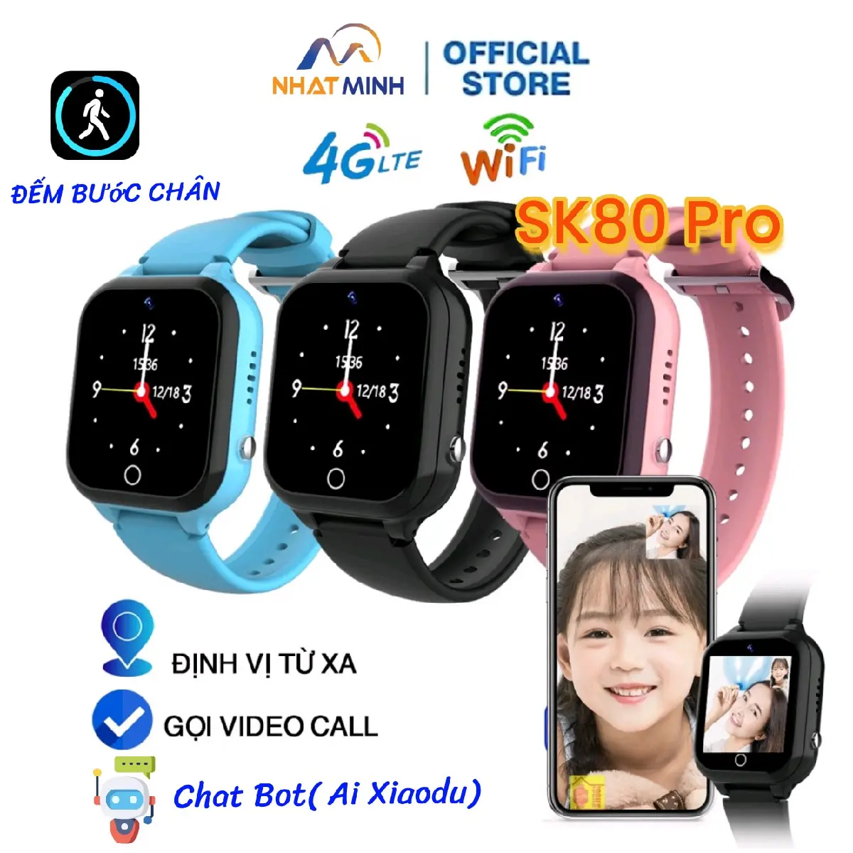 Đồng hồ thông minh định vị trẻ em NM_SK80 - Gọi VideoCall - Định Vị LBS/Wifi Chống Nước - BẢO HÀNH CHÍNH HÃNG