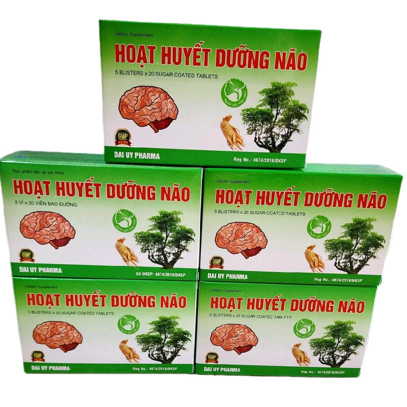 Combo 5 hộp hoạt huyết dùng cho người bị nhức đầu, hoa mắt, chóng mặt, mất ngủ - Hộp 5 vỉ 100 viên bao đường hoạt  huyết  dưỡng  não