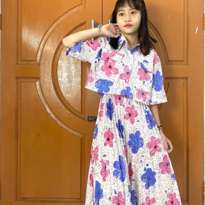 HS-OneSet Anak Motif Bunga+Rok Model Plisket 5