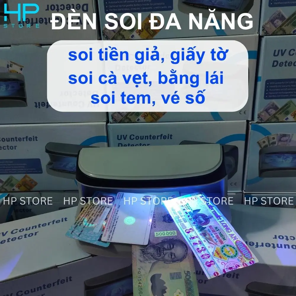 Đèn soi tiền giả, đèn soi giấy tờ, cà vẹt, bằng lái, vé số, tem, đèn cảm biến nhỏ gọn dễ mang đi, sạc pin tiện dụng