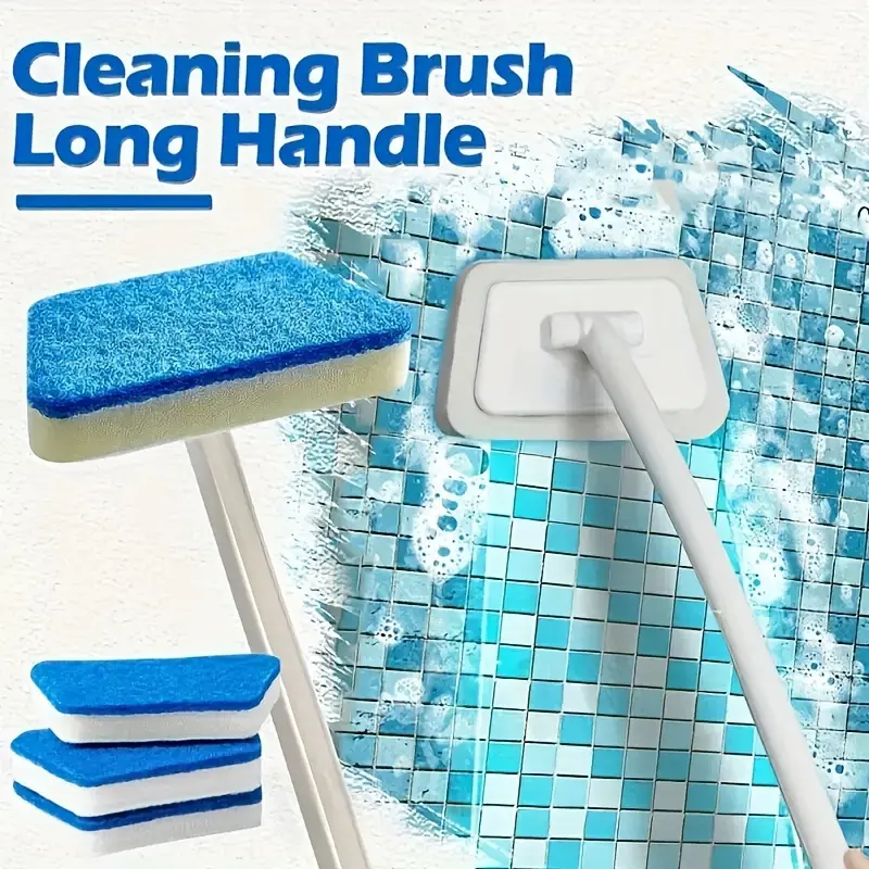 Long Handle Bathroom Cleaning Brush Set - Detachable & Replaceable Heads, Multi-Pack 1+1/1+2/1+3, Plastic, for Tiles & Floor, Shower Squeegee Accessories 0