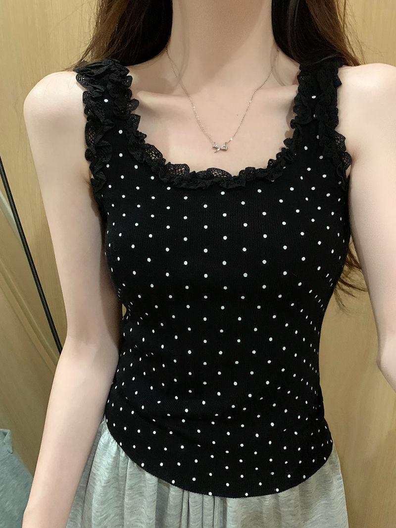 Product Introduction of Red Polka Dot Lace Camisole Women's Summer Slim-Fit Short Sleeveless Top 4
